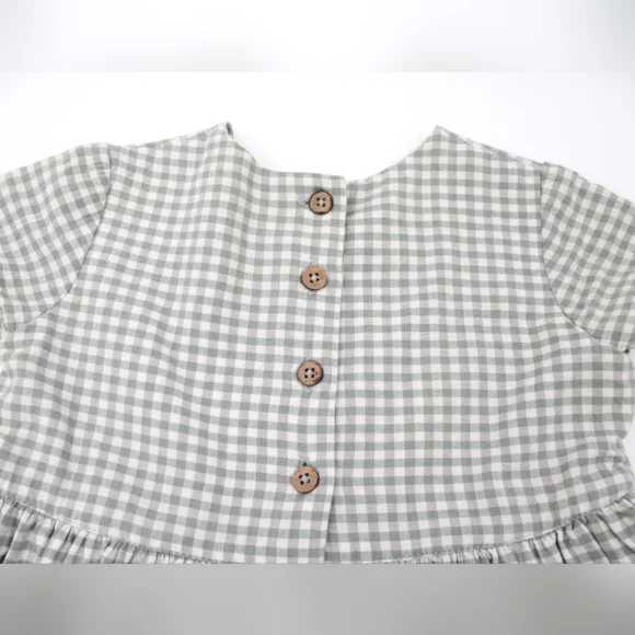 Toddler Girls Handmade Checkered Dress Sage Green (1-2 yr olds) - Picture 2 of 7